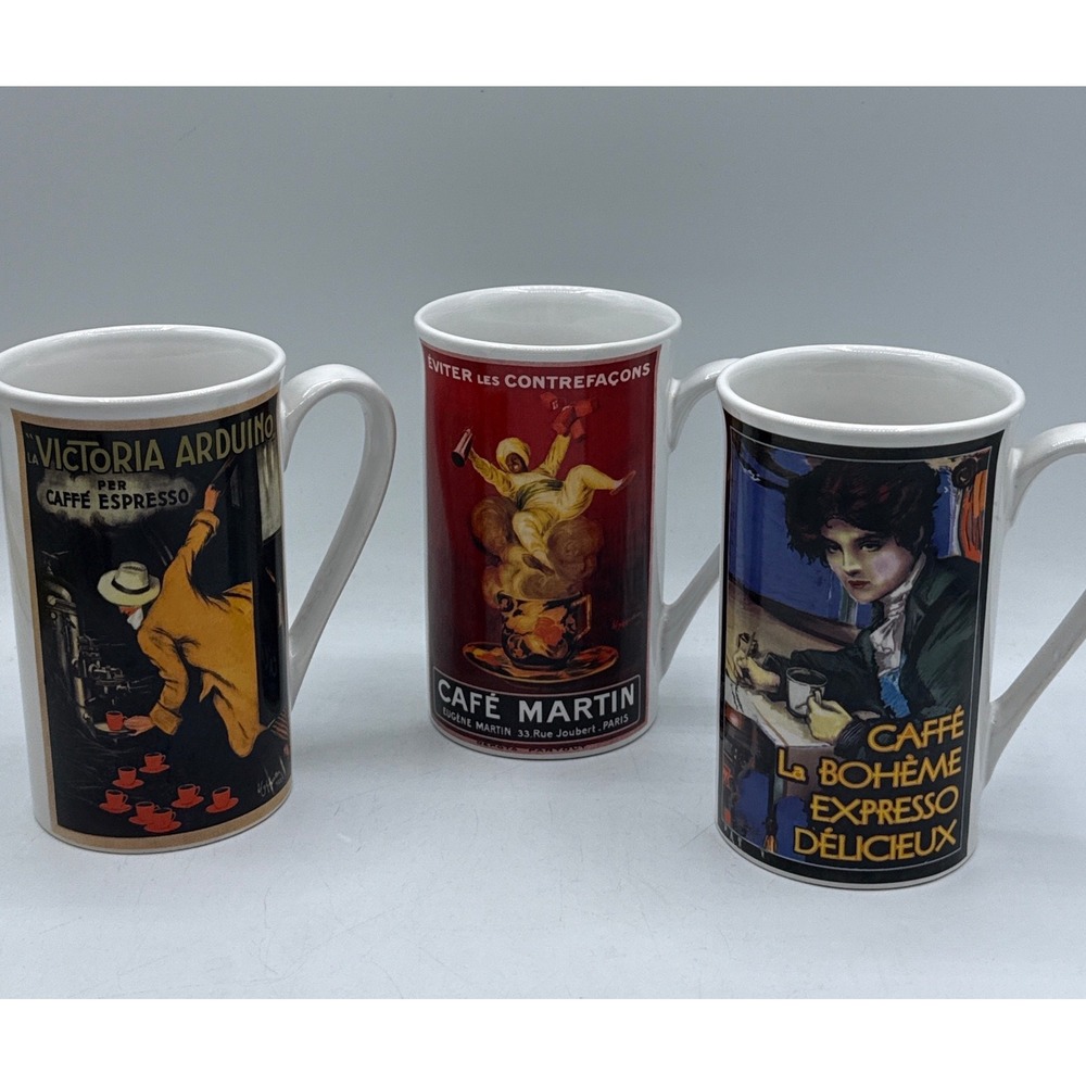 Cafe Arte by Westwood Coffee Mugs Set of 3 Multicolor Vintage Advertising Art